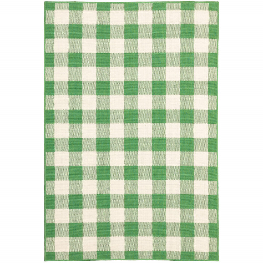 2' X 3' Green and Ivory Geometric Stain Resistant Indoor Outdoor Area Rug