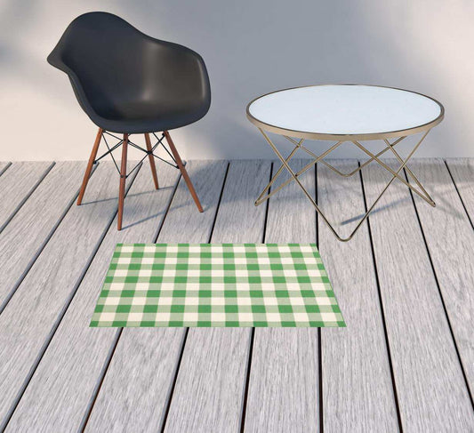 2' X 3' Green and Ivory Geometric Stain Resistant Indoor Outdoor Area Rug - Homeroots - Flyclothing LLC