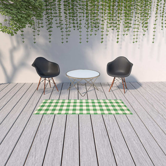 2' X 8' Green and Ivory Geometric Stain Resistant Indoor Outdoor Area Rug - Homeroots - Flyclothing LLC