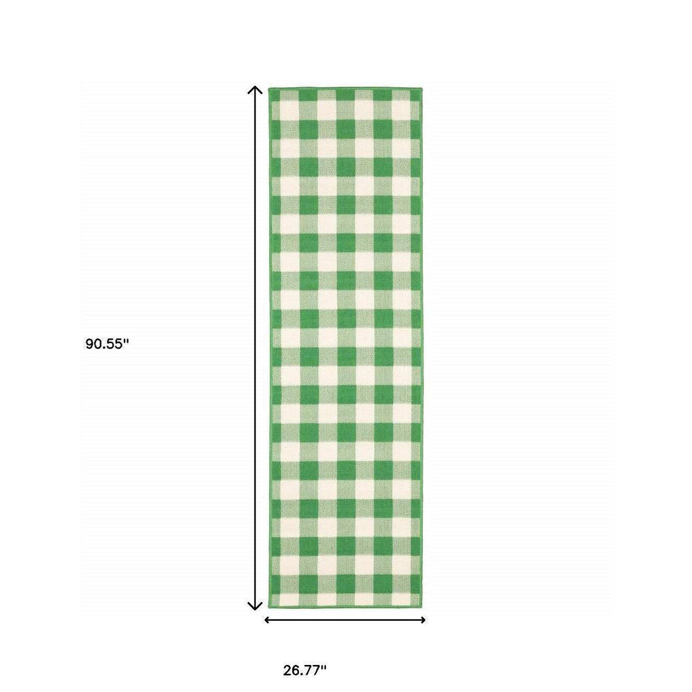 2' X 8' Green and Ivory Geometric Stain Resistant Indoor Outdoor Area Rug - Homeroots - Flyclothing LLC