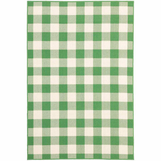 4' X 6' Green and Ivory Geometric Stain Resistant Indoor Outdoor Area Rug - Homeroots - Flyclothing LLC