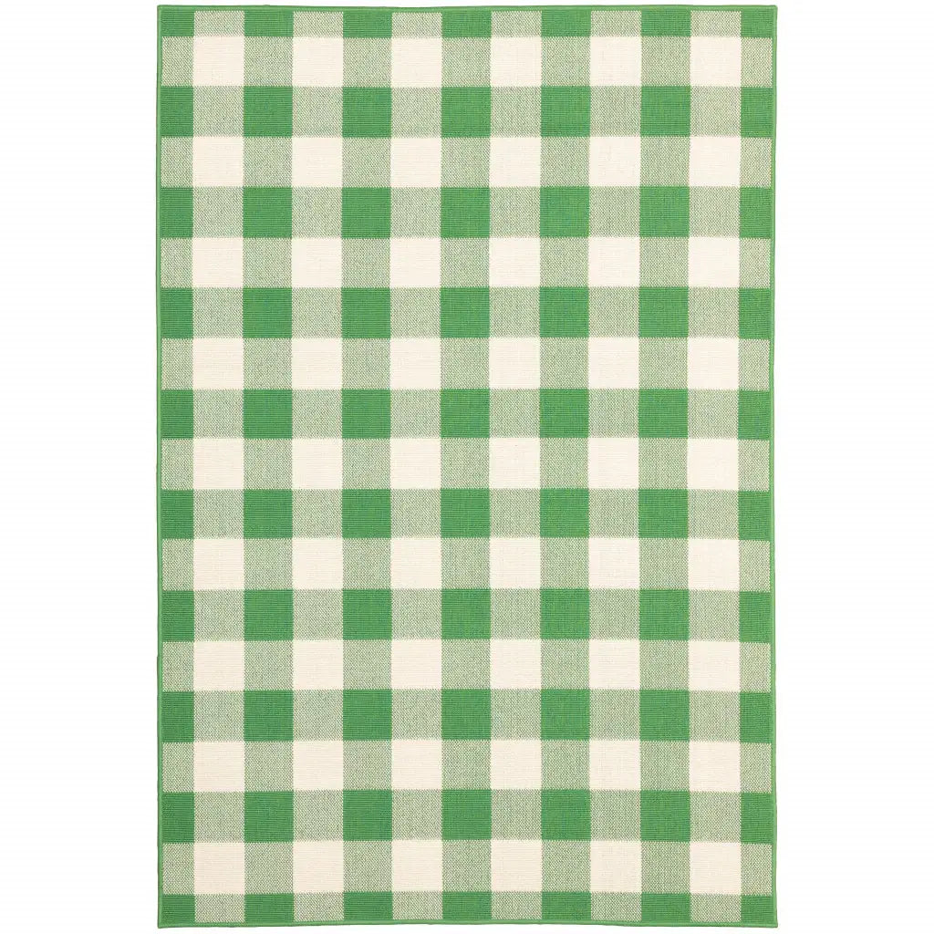 7' X 10' Green and Ivory Geometric Stain Resistant Indoor Outdoor Area Rug - Homeroots - Flyclothing LLC