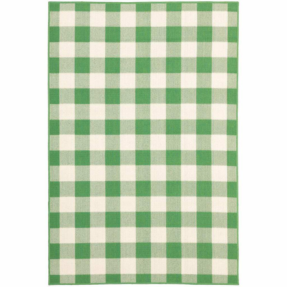 8' X 11' Green and Ivory Geometric Stain Resistant Indoor Outdoor Area Rug - Homeroots - Flyclothing LLC