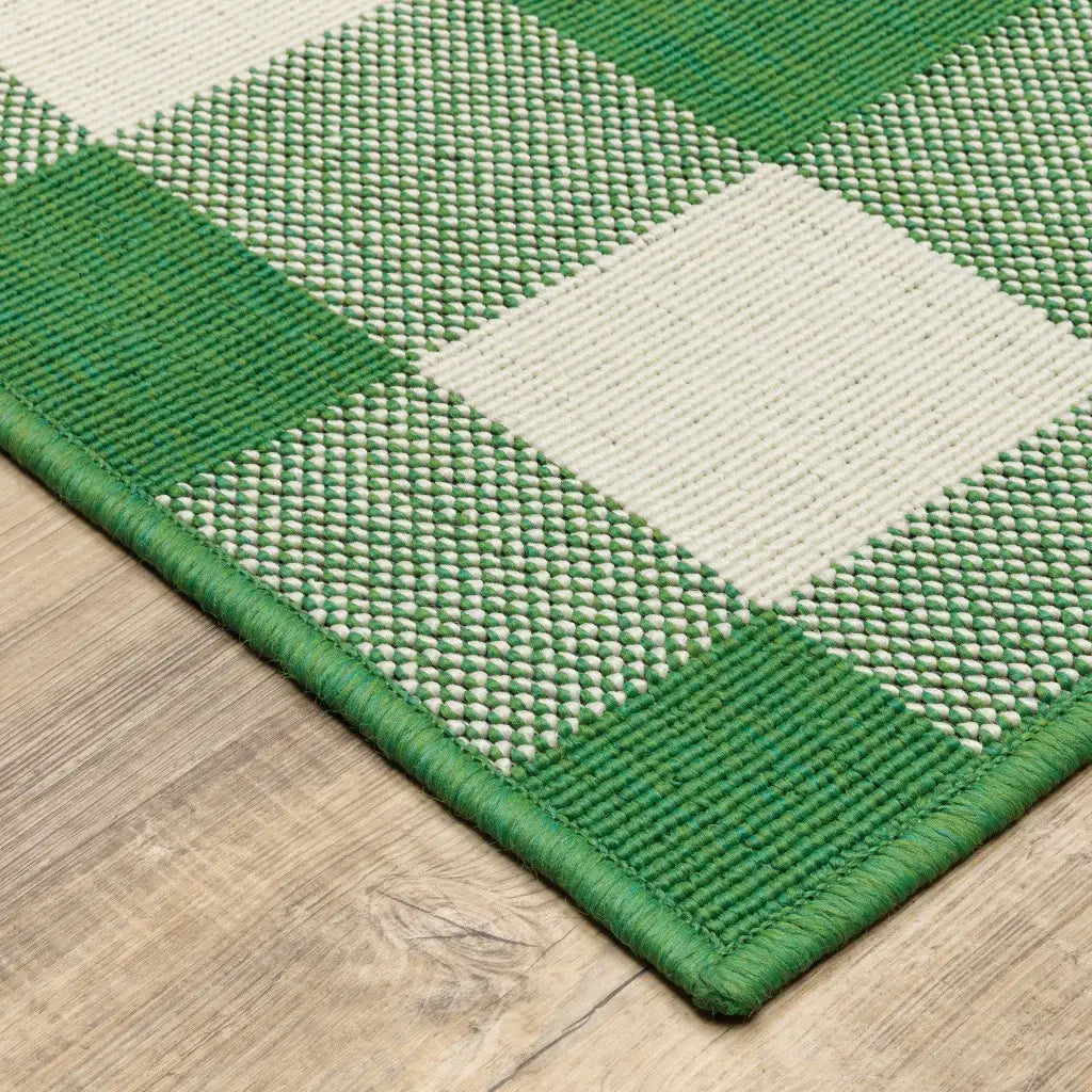 9' X 13' Green and Ivory Geometric Stain Resistant Indoor Outdoor Area Rug - Homeroots - Flyclothing LLC