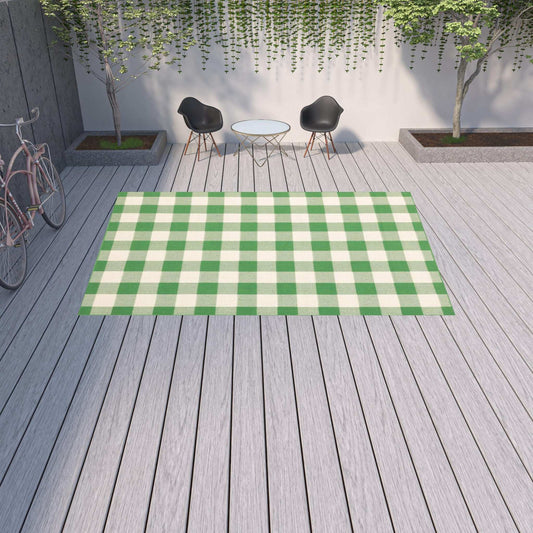 9' X 13' Green and Ivory Geometric Stain Resistant Indoor Outdoor Area Rug - Homeroots - Flyclothing LLC
