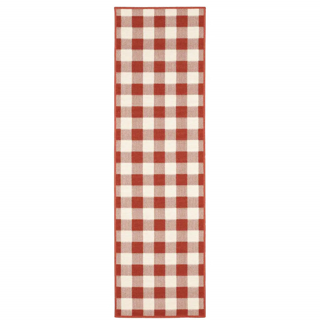 2' X 8' Red and Ivory Geometric Stain Resistant Indoor Outdoor Area Rug - Homeroots - Flyclothing LLC