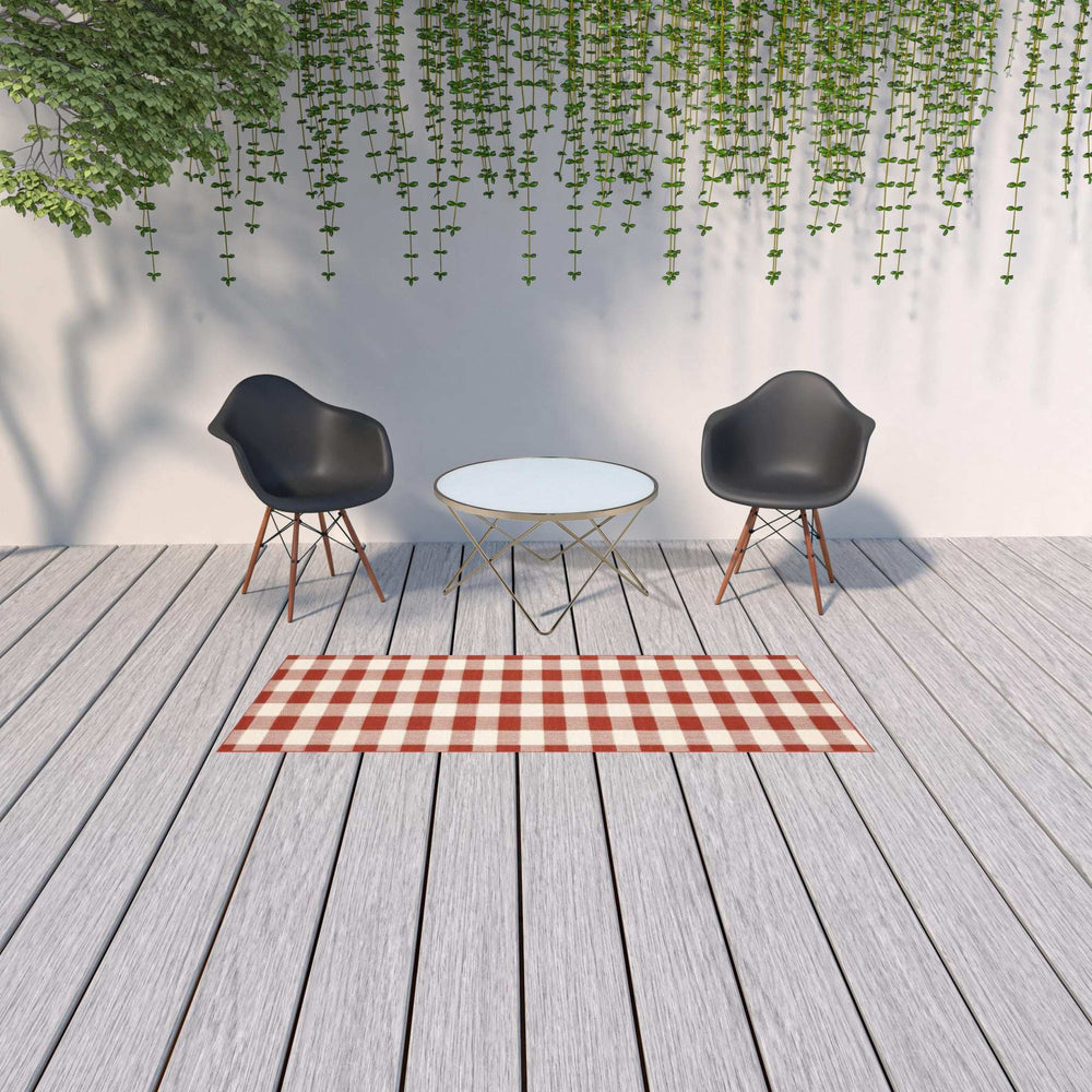 2' X 8' Red and Ivory Geometric Stain Resistant Indoor Outdoor Area Rug - Homeroots - Flyclothing LLC