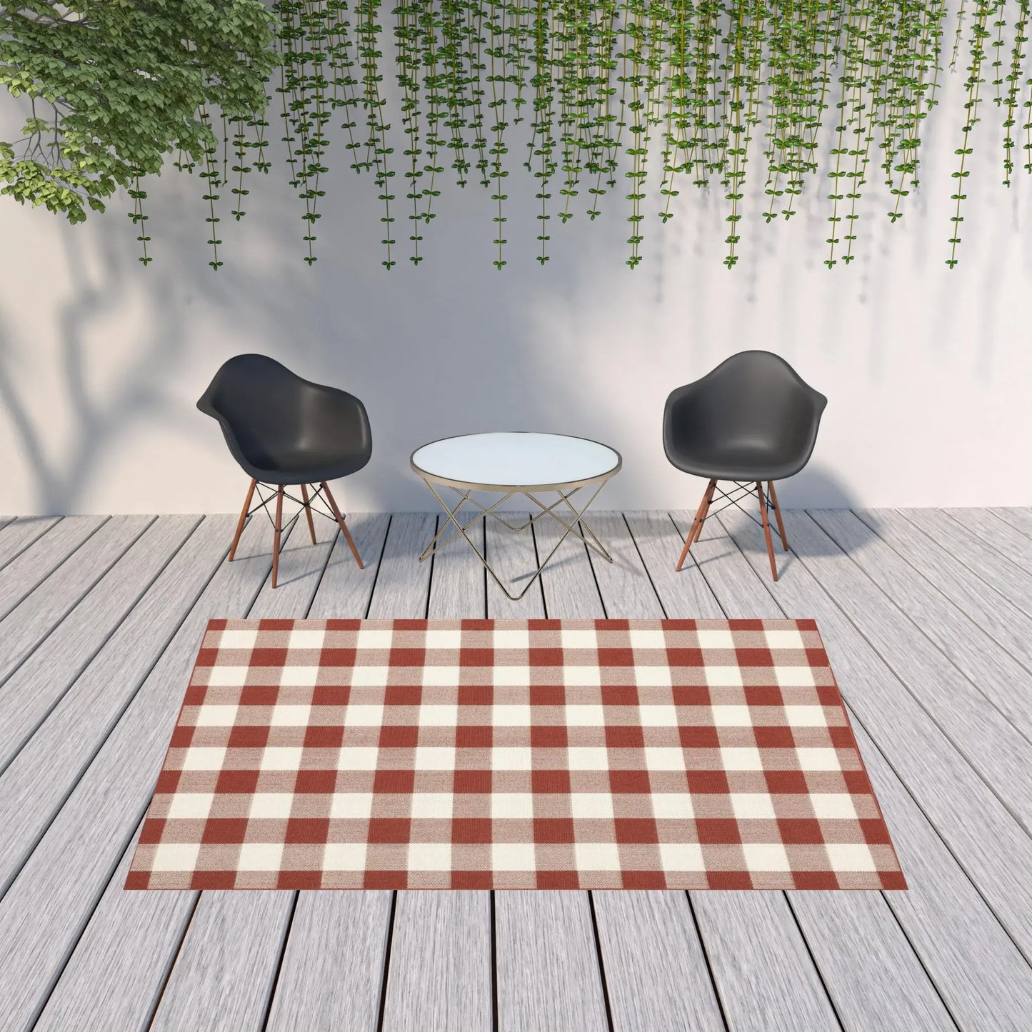 7' X 10' Red and Ivory Geometric Stain Resistant Indoor Outdoor Area Rug - Homeroots - Flyclothing LLC