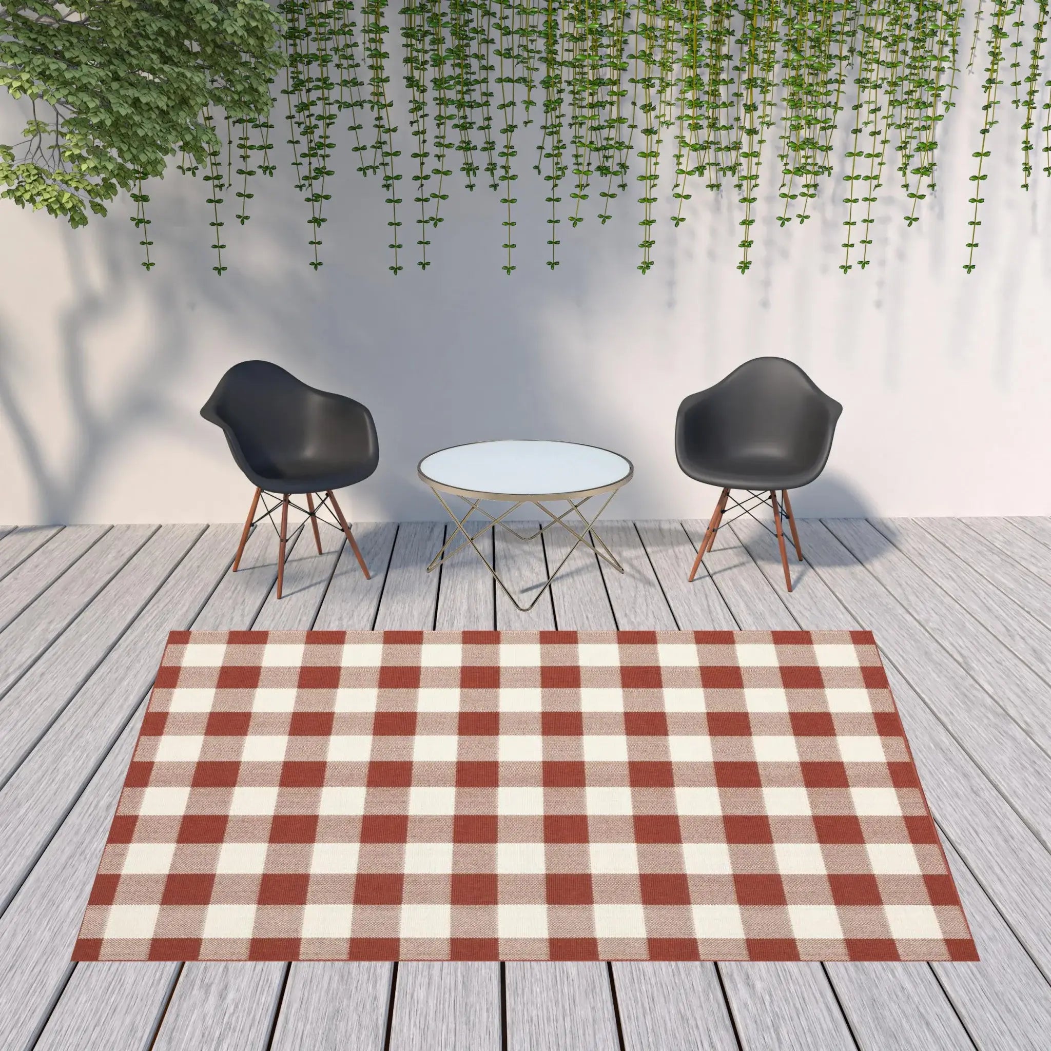 8' X 11' Red and Ivory Geometric Stain Resistant Indoor Outdoor Area Rug - Homeroots - Flyclothing LLC