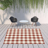 8' X 11' Red and Ivory Geometric Stain Resistant Indoor Outdoor Area Rug - Homeroots