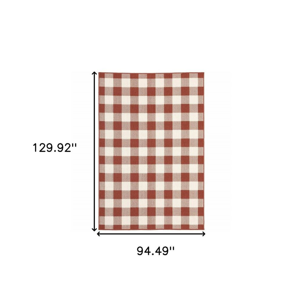 8' X 11' Red and Ivory Geometric Stain Resistant Indoor Outdoor Area Rug - Homeroots - Flyclothing LLC