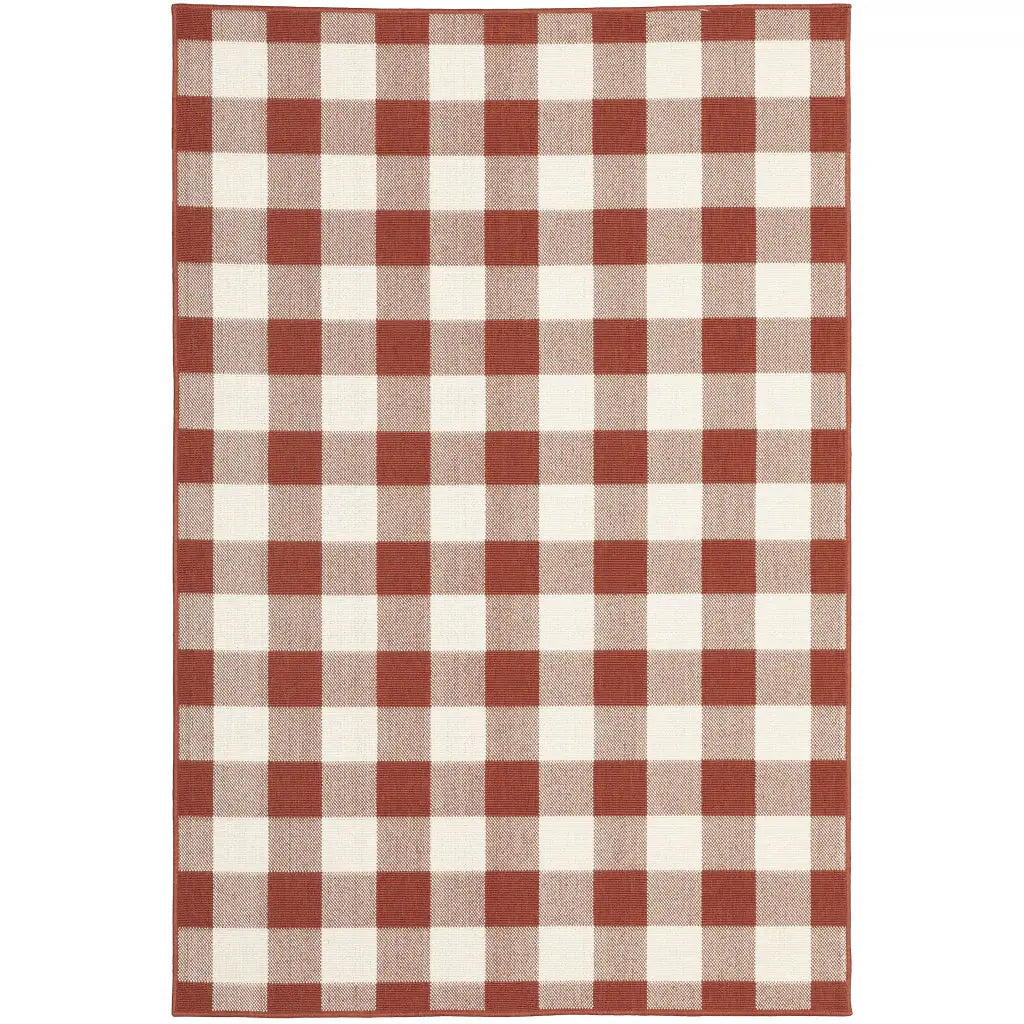 9' X 13' Red and Ivory Geometric Stain Resistant Indoor Outdoor Area Rug - Homeroots - Flyclothing LLC