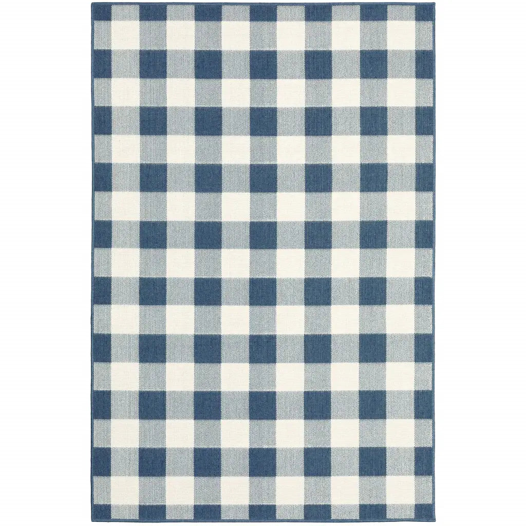 2' X 3' Blue and Ivory Geometric Stain Resistant Indoor Outdoor Area Rug - Homeroots - Flyclothing LLC