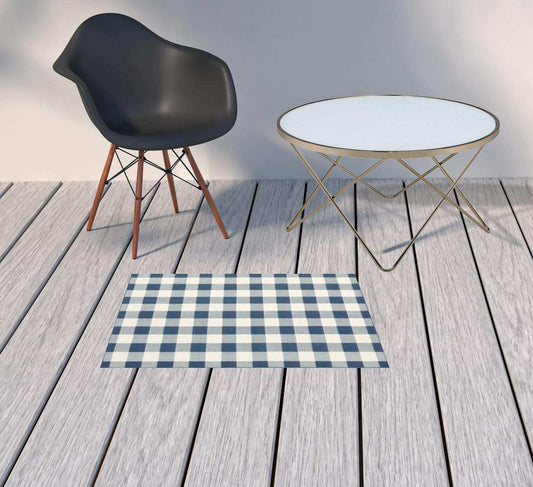2' X 3' Blue and Ivory Geometric Stain Resistant Indoor Outdoor Area Rug - Homeroots - Flyclothing LLC