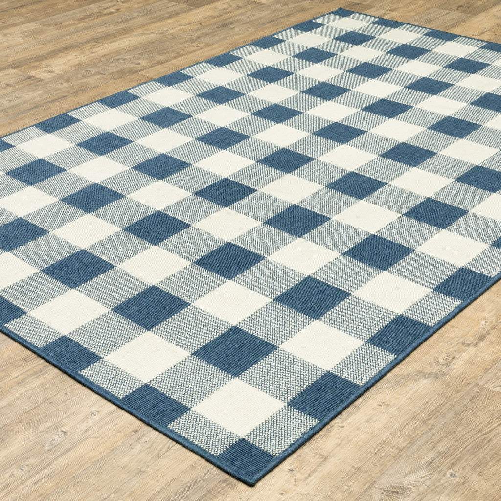 2' X 3' Blue and Ivory Geometric Stain Resistant Indoor Outdoor Area Rug - Homeroots - Flyclothing LLC