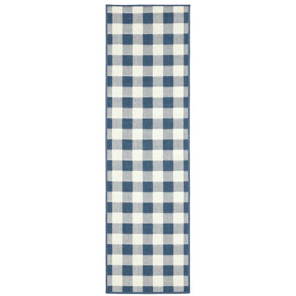 2' X 8' Blue and Ivory Geometric Stain Resistant Indoor Outdoor Area Rug - Homeroots - Flyclothing LLC