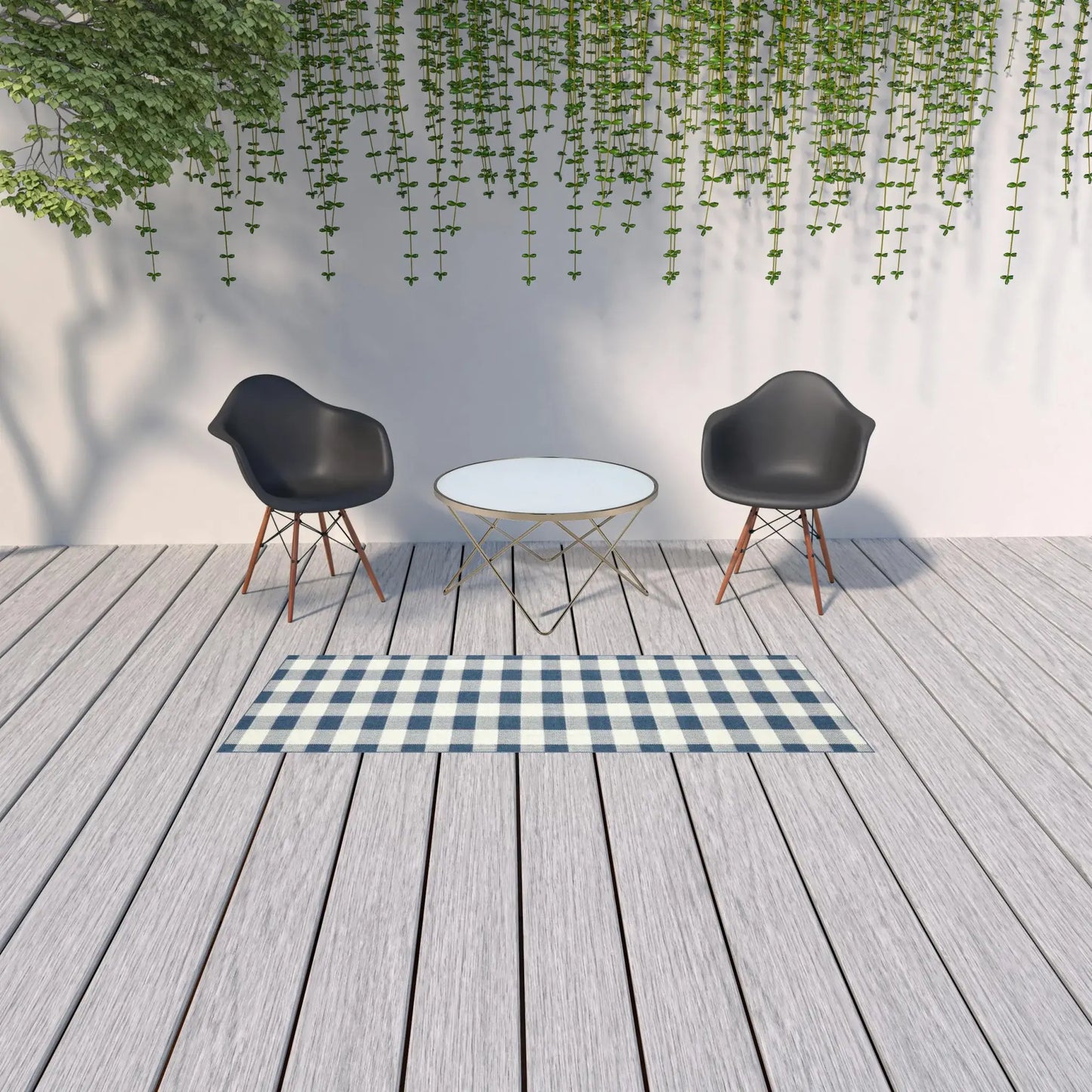 2' X 8' Blue and Ivory Geometric Stain Resistant Indoor Outdoor Area Rug - Homeroots - Flyclothing LLC
