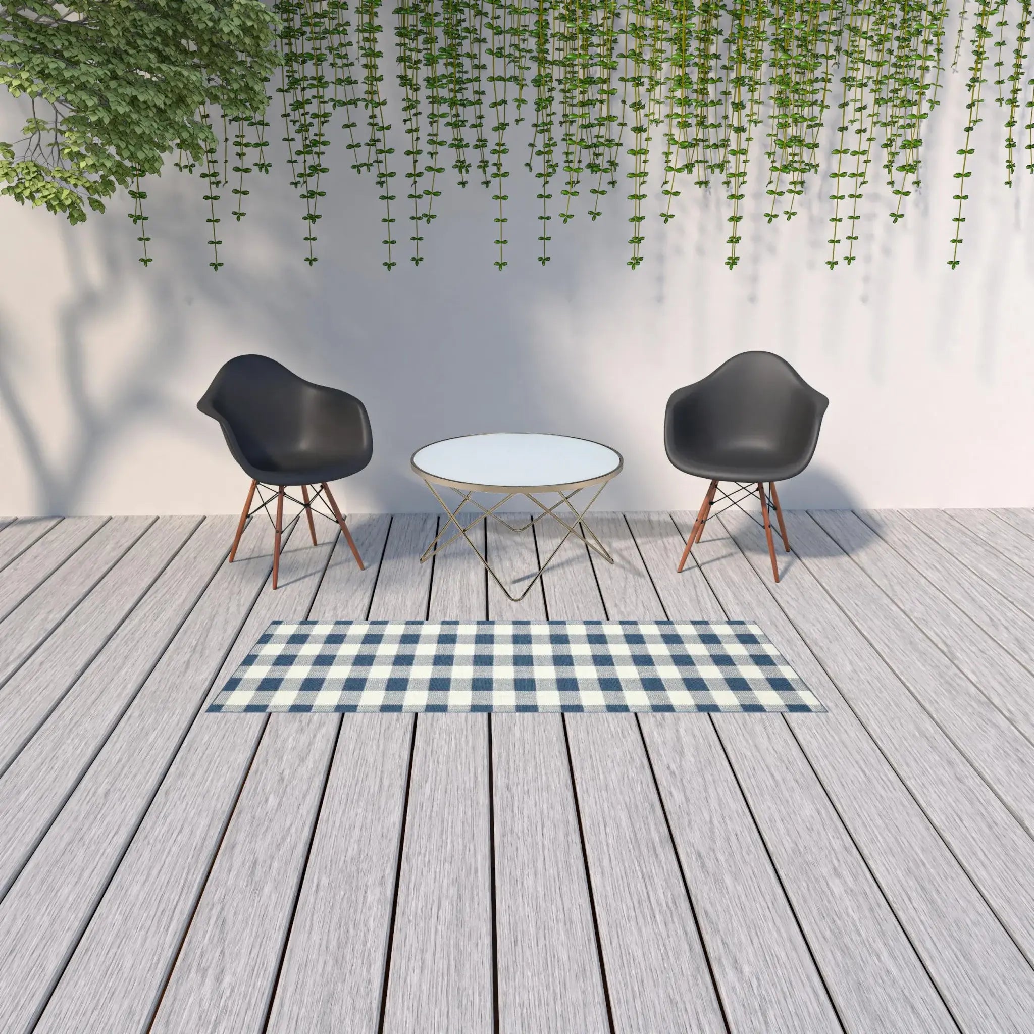 2' X 8' Blue and Ivory Geometric Stain Resistant Indoor Outdoor Area Rug - Homeroots - Flyclothing LLC