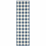 2' X 8' Blue and Ivory Geometric Stain Resistant Indoor Outdoor Area Rug