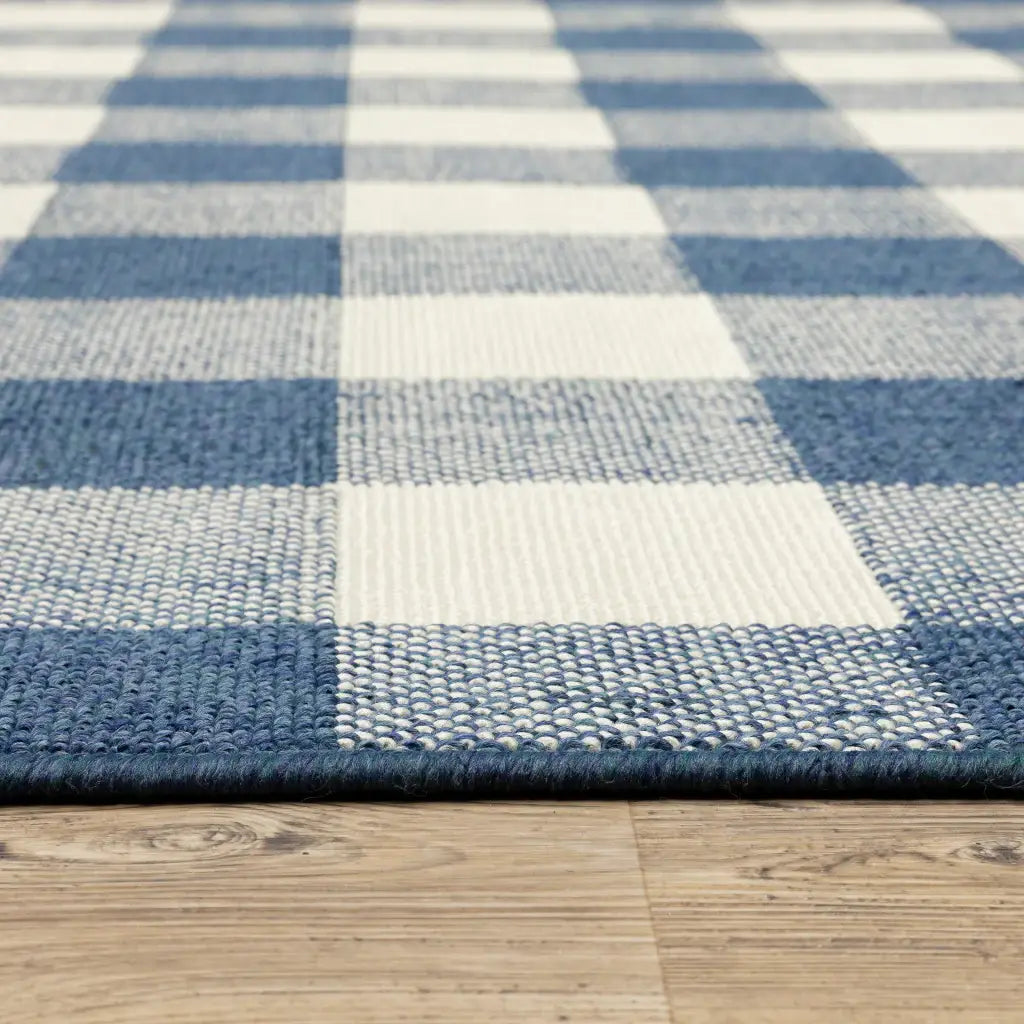 2' X 8' Blue and Ivory Geometric Stain Resistant Indoor Outdoor Area Rug - Homeroots - Flyclothing LLC