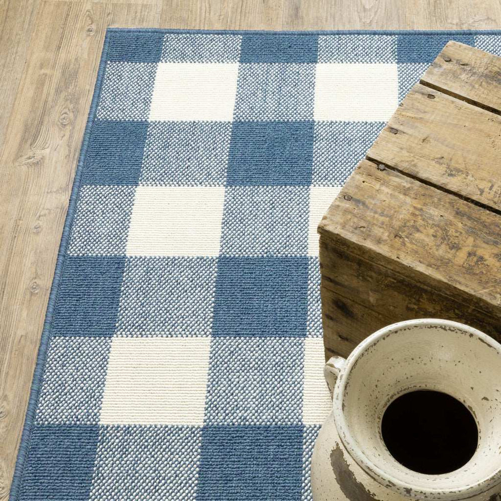2' X 8' Blue and Ivory Geometric Stain Resistant Indoor Outdoor Area Rug - Homeroots - Flyclothing LLC