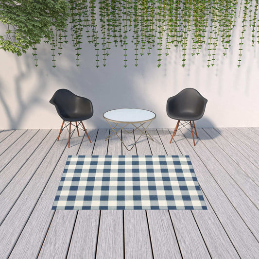 5' X 8' Blue and Ivory Geometric Stain Resistant Indoor Outdoor Area Rug - Homeroots - Flyclothing LLC