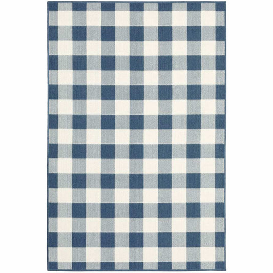 7' X 10' Blue and Ivory Geometric Stain Resistant Indoor Outdoor Area Rug - Homeroots - Flyclothing LLC
