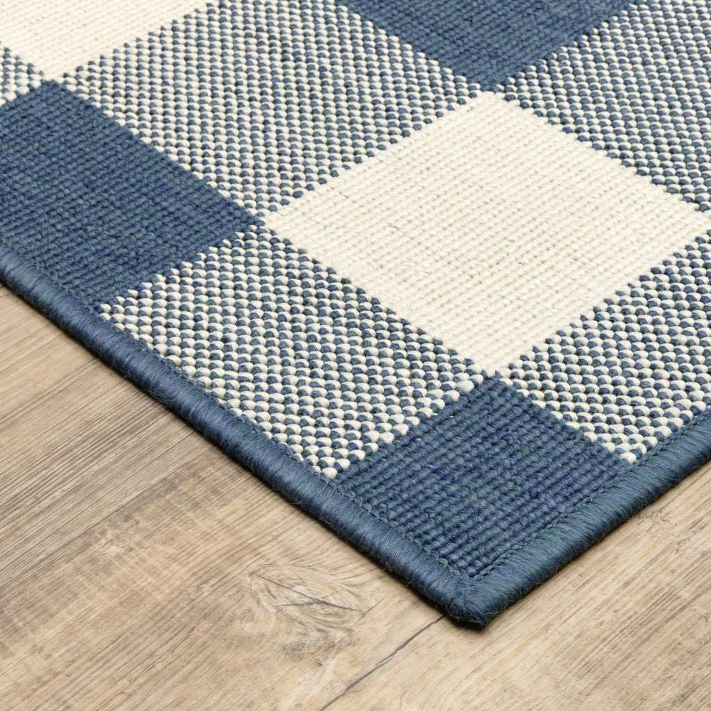 7' X 10' Blue and Ivory Geometric Stain Resistant Indoor Outdoor Area Rug - Homeroots - Flyclothing LLC