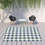 8' X 11' Blue and Ivory Geometric Stain Resistant Indoor Outdoor Area Rug - Homeroots - Flyclothing LLC