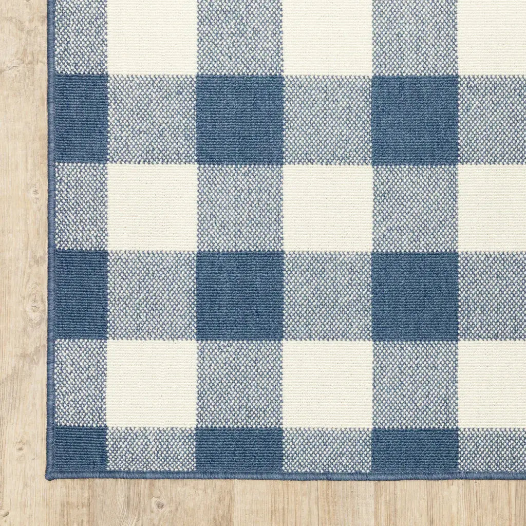 9' X 13' Blue and Ivory Geometric Stain Resistant Indoor Outdoor Area Rug - Homeroots - Flyclothing LLC
