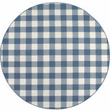 8' X 8' Blue and Ivory Round Geometric Stain Resistant Indoor Outdoor Area Rug