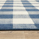 8' X 8' Blue and Ivory Round Geometric Stain Resistant Indoor Outdoor Area Rug - Homeroots