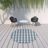 8' X 8' Blue and Ivory Round Geometric Stain Resistant Indoor Outdoor Area Rug - Homeroots