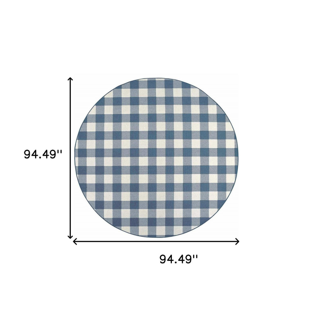 8' X 8' Blue and Ivory Round Geometric Stain Resistant Indoor Outdoor Area Rug - Homeroots - Flyclothing LLC