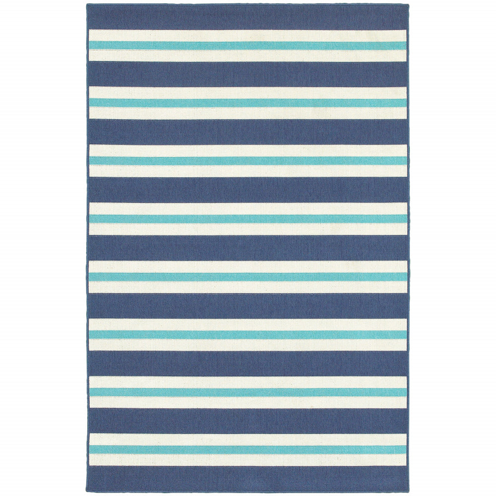 2' X 3' Blue and Ivory Geometric Stain Resistant Indoor Outdoor Area Rug