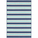 2' X 3' Blue and Ivory Geometric Stain Resistant Indoor Outdoor Area Rug