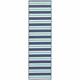 2' X 8' Blue and Ivory Geometric Stain Resistant Indoor Outdoor Area Rug - Homeroots - Flyclothing LLC