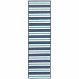 2' X 8' Blue and Ivory Geometric Stain Resistant Indoor Outdoor Area Rug - Homeroots