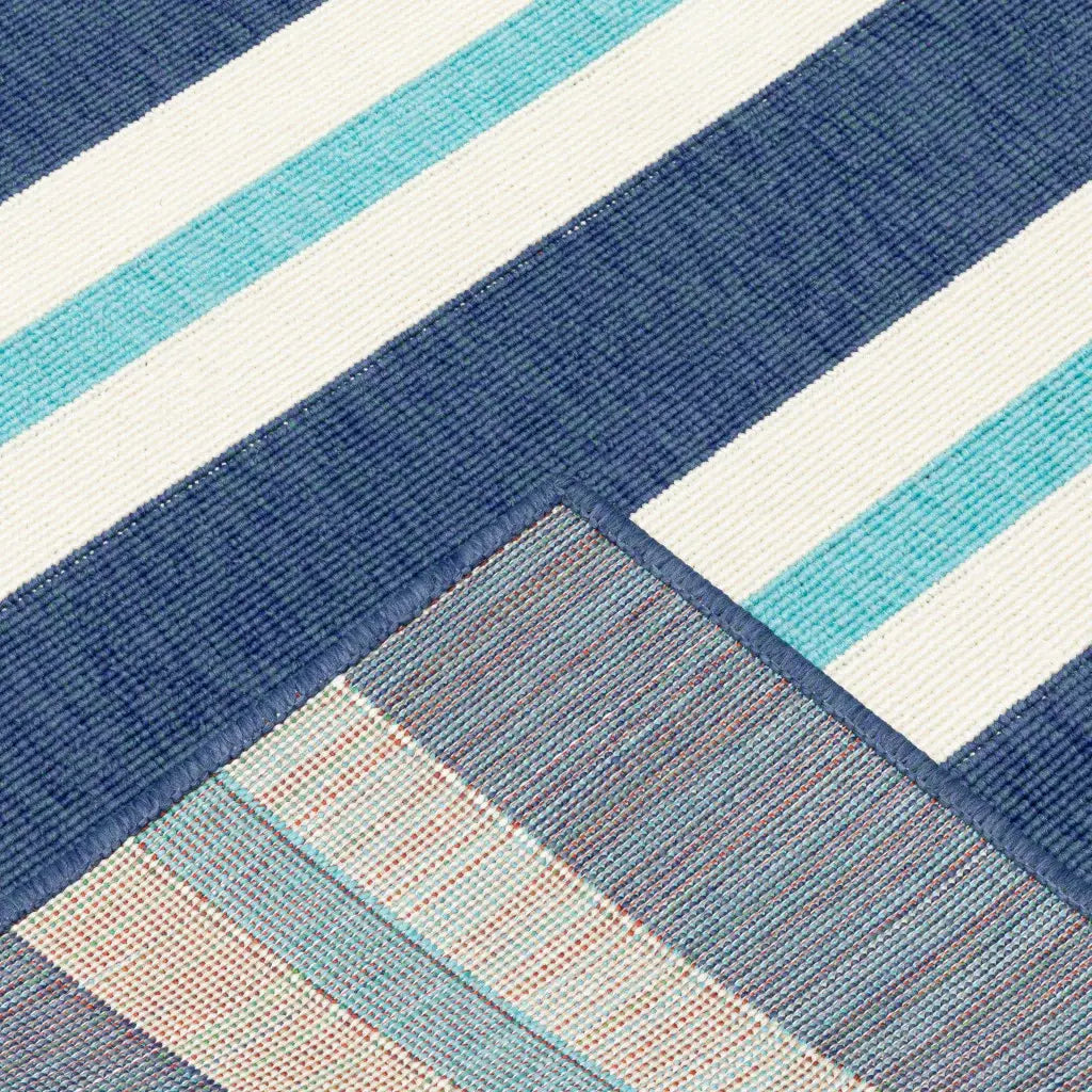 2' X 8' Blue and Ivory Geometric Stain Resistant Indoor Outdoor Area Rug - Homeroots - Flyclothing LLC