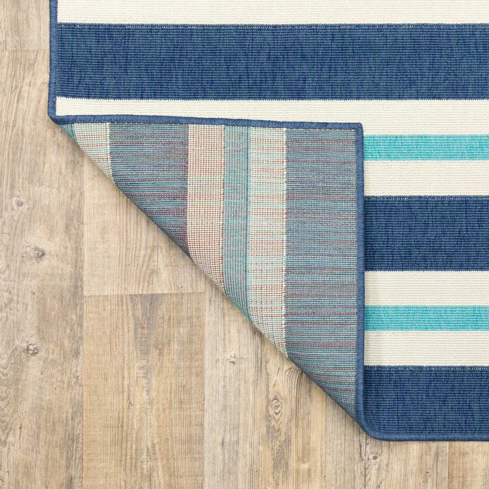 4' X 6' Blue and Ivory Geometric Stain Resistant Indoor Outdoor Area Rug - Homeroots - Flyclothing LLC