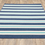 4' X 6' Blue and Ivory Geometric Stain Resistant Indoor Outdoor Area Rug - Homeroots - Flyclothing LLC