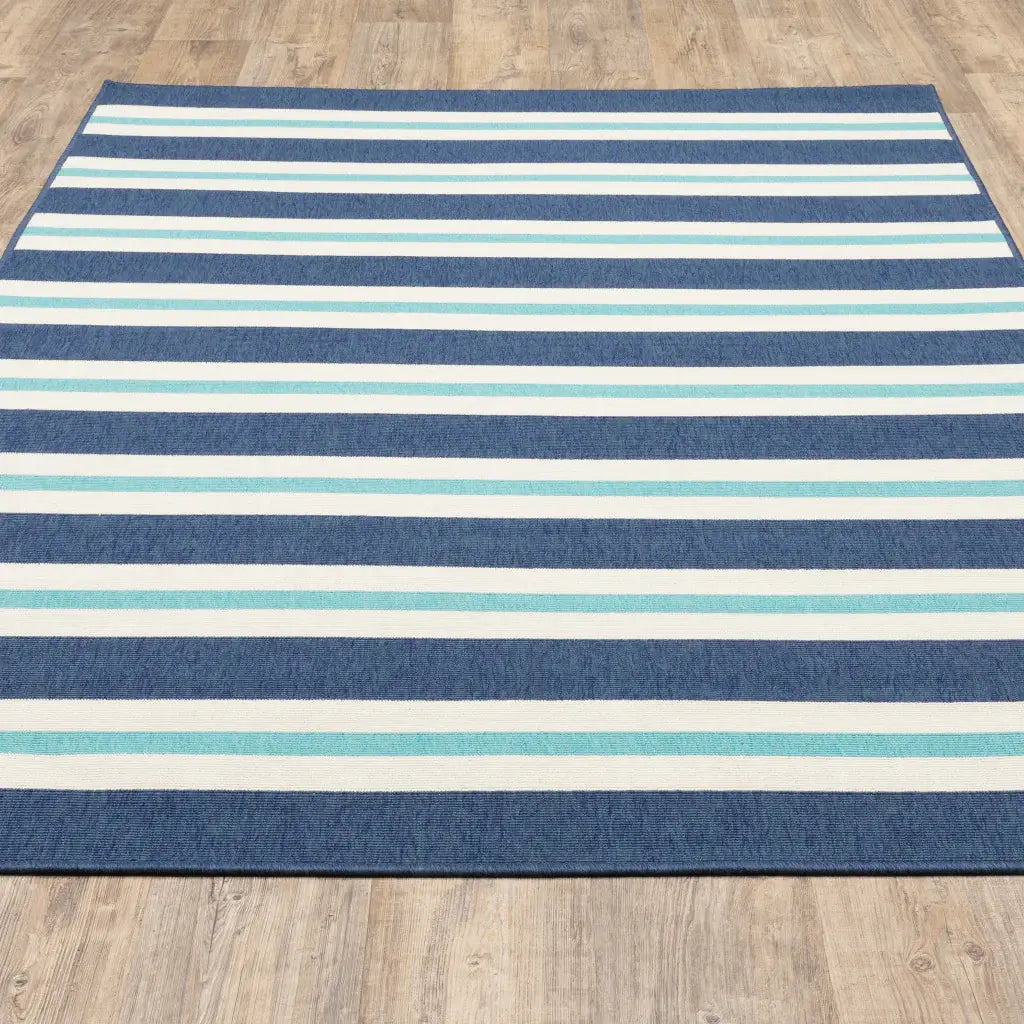 4' X 6' Blue and Ivory Geometric Stain Resistant Indoor Outdoor Area Rug - Homeroots - Flyclothing LLC
