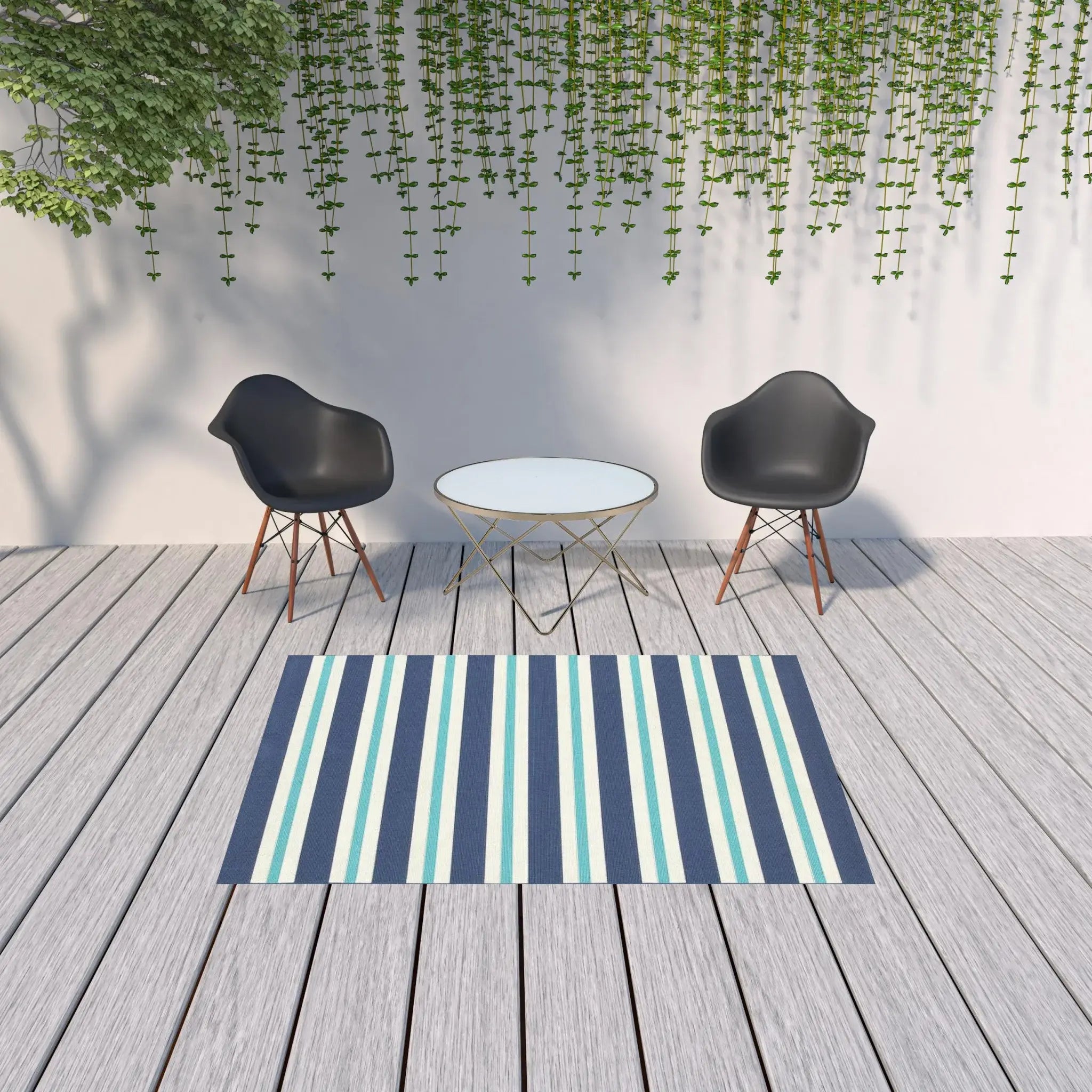 5' X 8' Blue and Ivory Geometric Stain Resistant Indoor Outdoor Area Rug - Homeroots - Flyclothing LLC