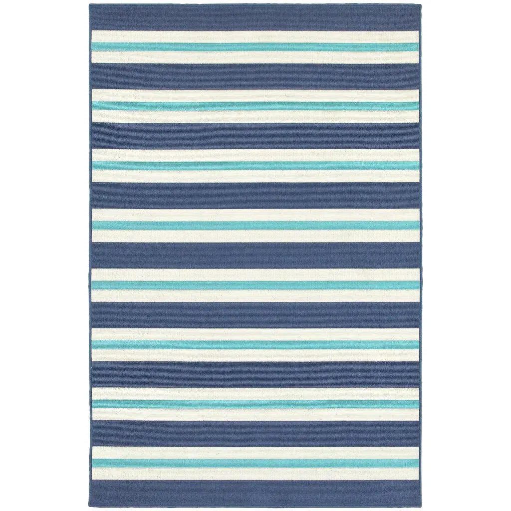 7' X 10' Blue and Ivory Geometric Stain Resistant Indoor Outdoor Area Rug - Homeroots - Flyclothing LLC