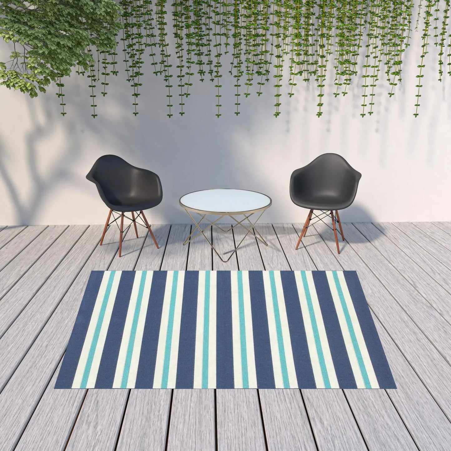 7' X 10' Blue and Ivory Geometric Stain Resistant Indoor Outdoor Area Rug - Homeroots - Flyclothing LLC