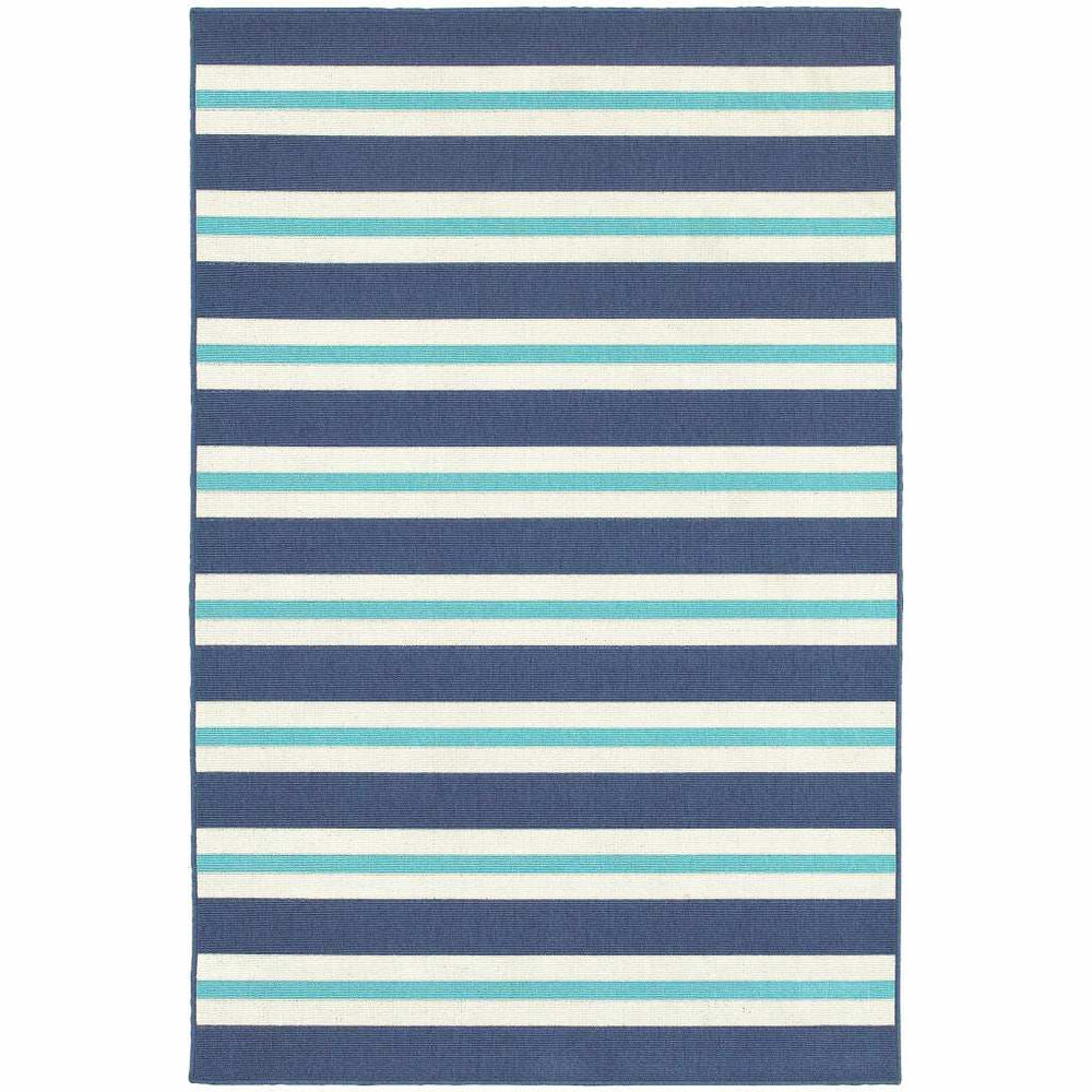 7' X 10' Blue and Ivory Geometric Stain Resistant Indoor Outdoor Area Rug - Homeroots - Flyclothing LLC