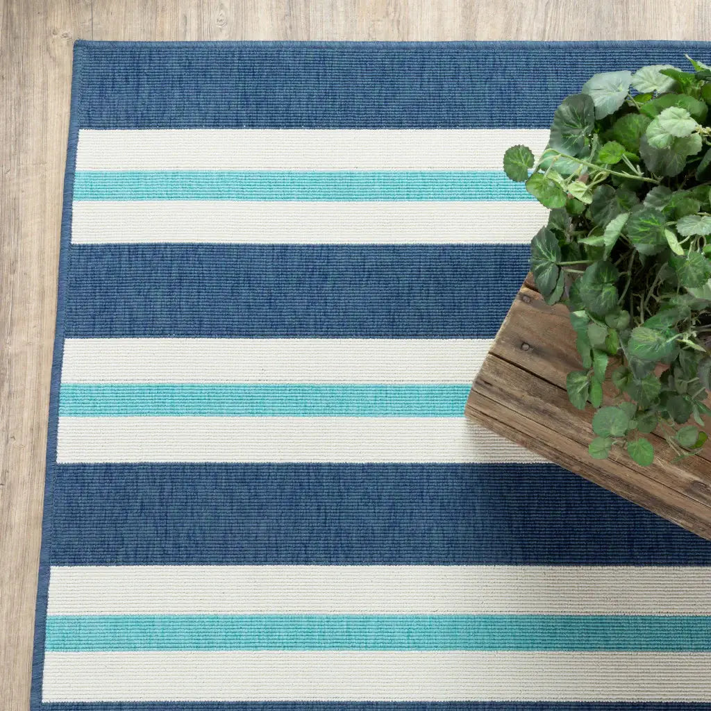 7' X 10' Blue and Ivory Geometric Stain Resistant Indoor Outdoor Area Rug - Homeroots - Flyclothing LLC