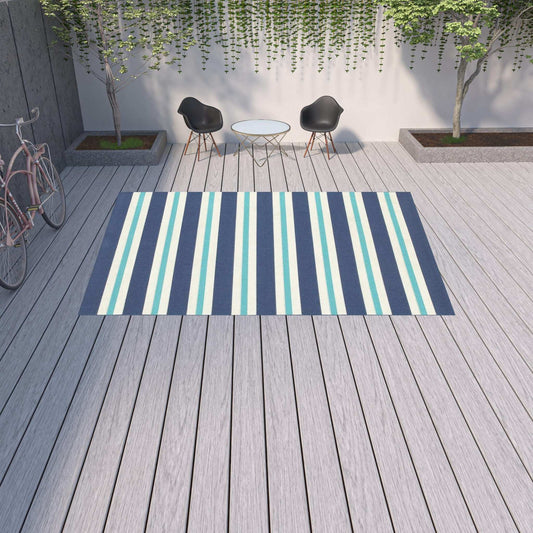 9' X 13' Blue and Ivory Geometric Stain Resistant Indoor Outdoor Area Rug - Homeroots - Flyclothing LLC