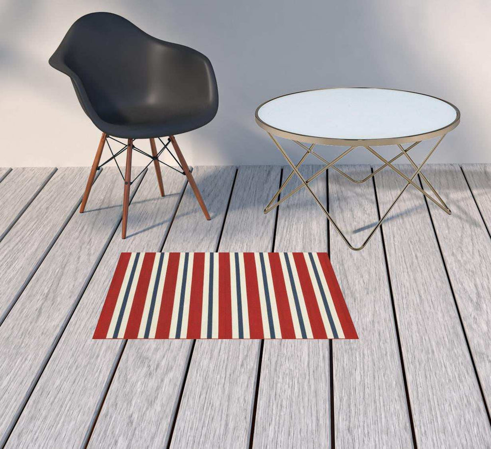 2' X 3' Red and Ivory Geometric Stain Resistant Indoor Outdoor Area Rug - Homeroots - Flyclothing LLC