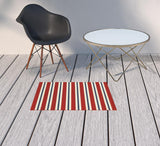 2' X 3' Red and Ivory Geometric Stain Resistant Indoor Outdoor Area Rug - Homeroots